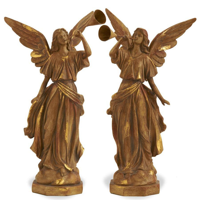 Design Shop Set of 2 Gold Resin Vintage Angels Playing Trump