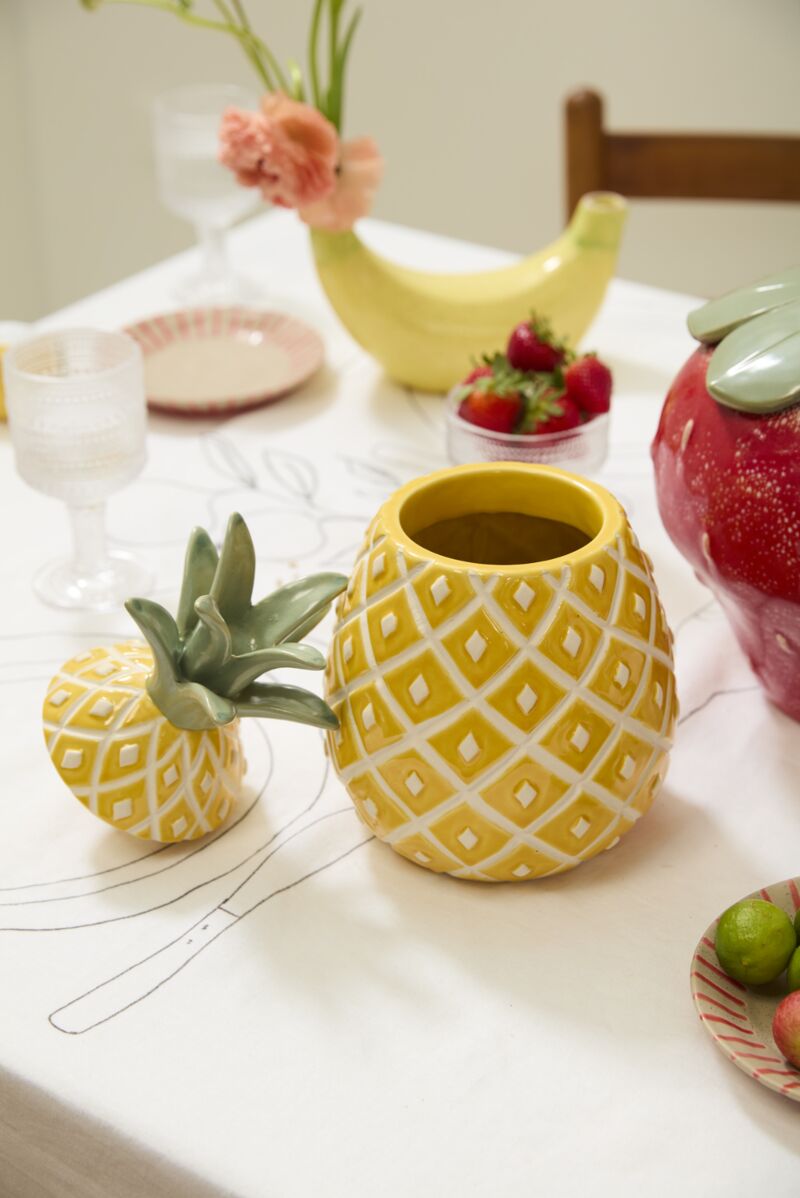 Design Shop Yellow Fresh Fruit Canisters Pineapple, 6.5" X 12".