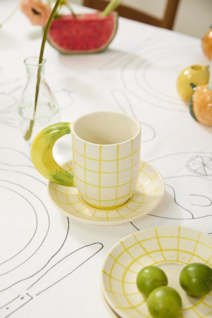 Design Shop Yellow Fresh Fruit Mug with Saucer Banana, 7.25" X 4.75", Set of 2.