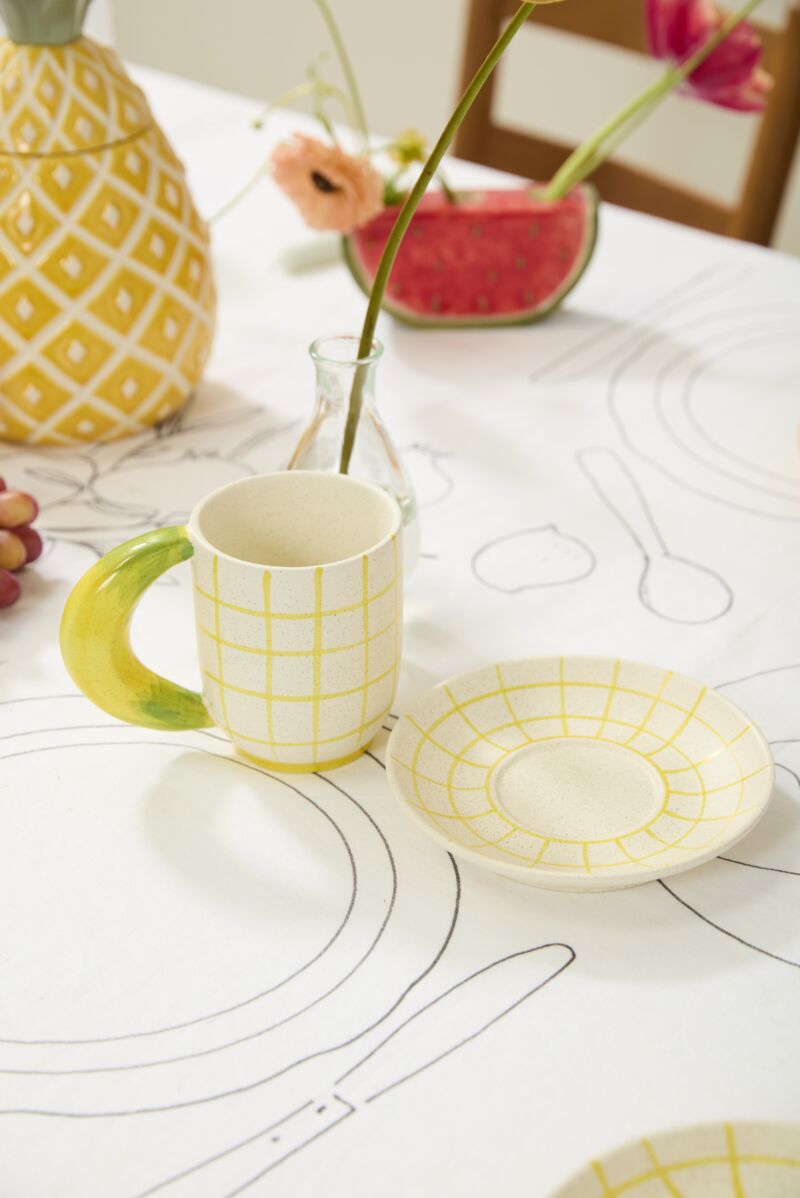 Design Shop Yellow Fresh Fruit Mug with Saucer Banana, 7.25" X 4.75", Set of 2.