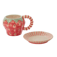 Design Shop Red Fresh Fruit Mug with Saucer Strawberry, 8.25" X 4.75", Set of 2.