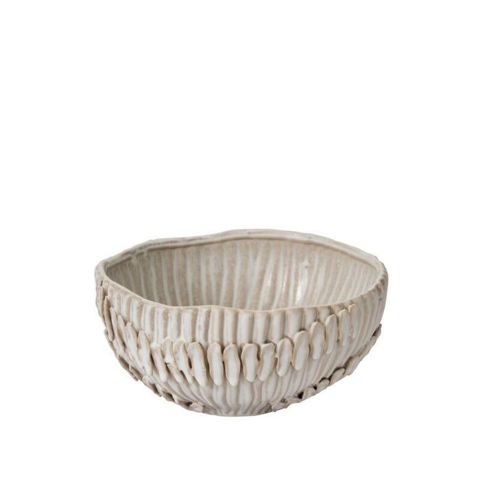 Ceramic bowl with textured design on a white background