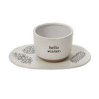 Design Shop White Hello Winter Pot and Tray, 12" X 4.5", Set of 2.