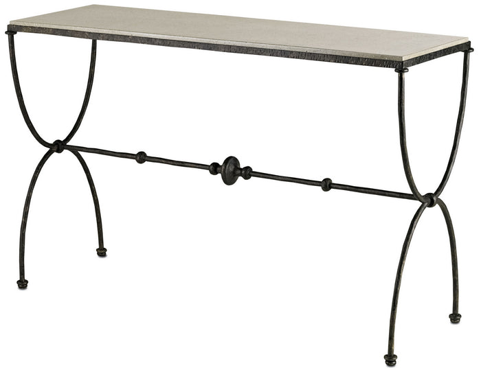 Currey and Company Console Table from the Agora collection in Rustic Bronze/Polished Concrete finish