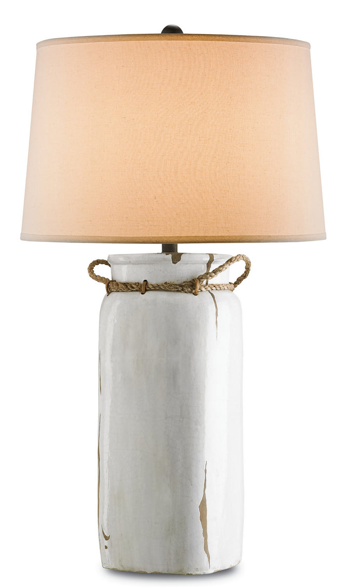 Currey and Company One Light Table Lamp from the Sailaway collection in White Distress Crackle/Natural/Emery Rust finish