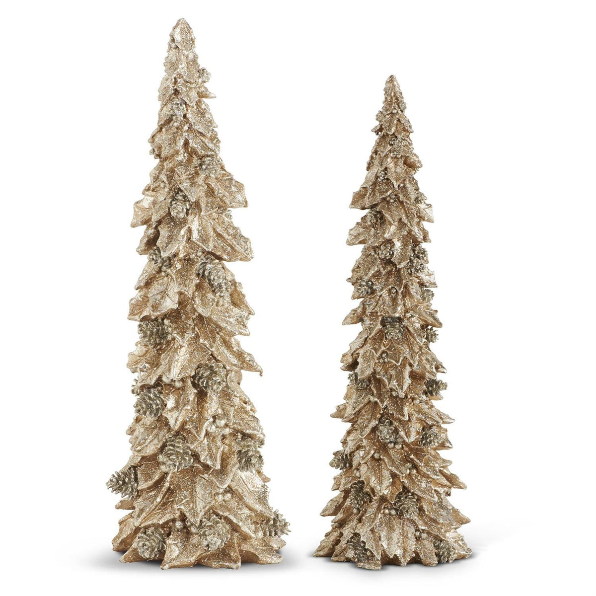 Design Shop Set Of 2 Gold Holly Leaf Christmas Trees