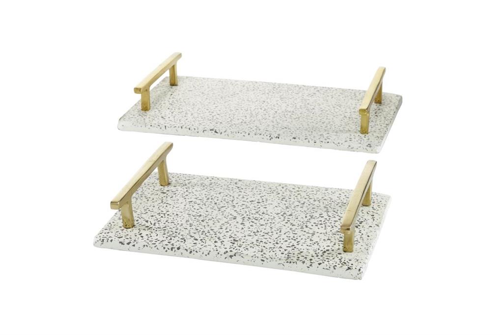 White Ceramic Contemporary Tray, Set Of 2 16", 13"W