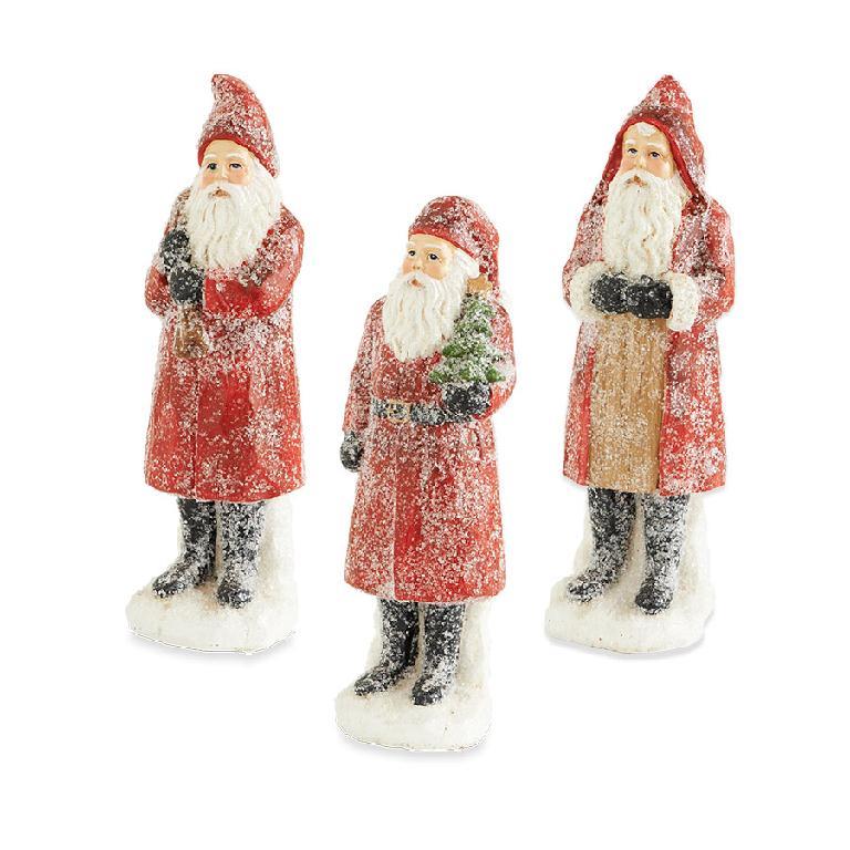 Shell Design Shop 8 Inch Assorted Sugared Santa Figurines. Set of 3.
