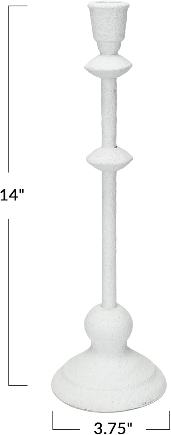 Design Shop Metal Taper Candle Holder in Sand Finish, Antique White