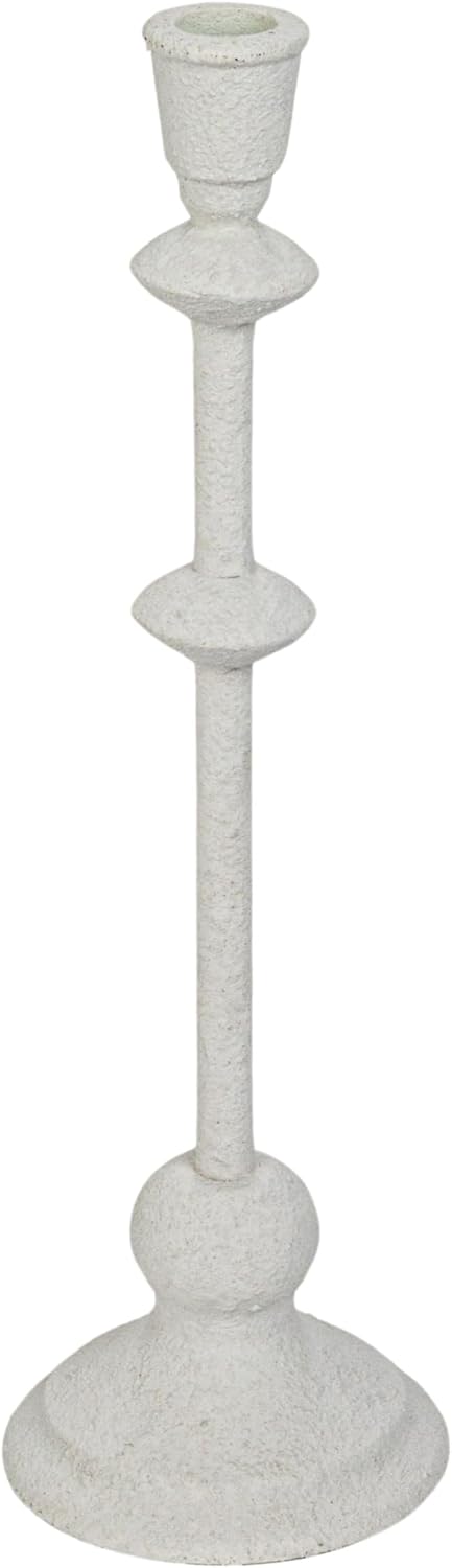 Design Shop Metal Taper Candle Holder in Sand Finish, Antique White