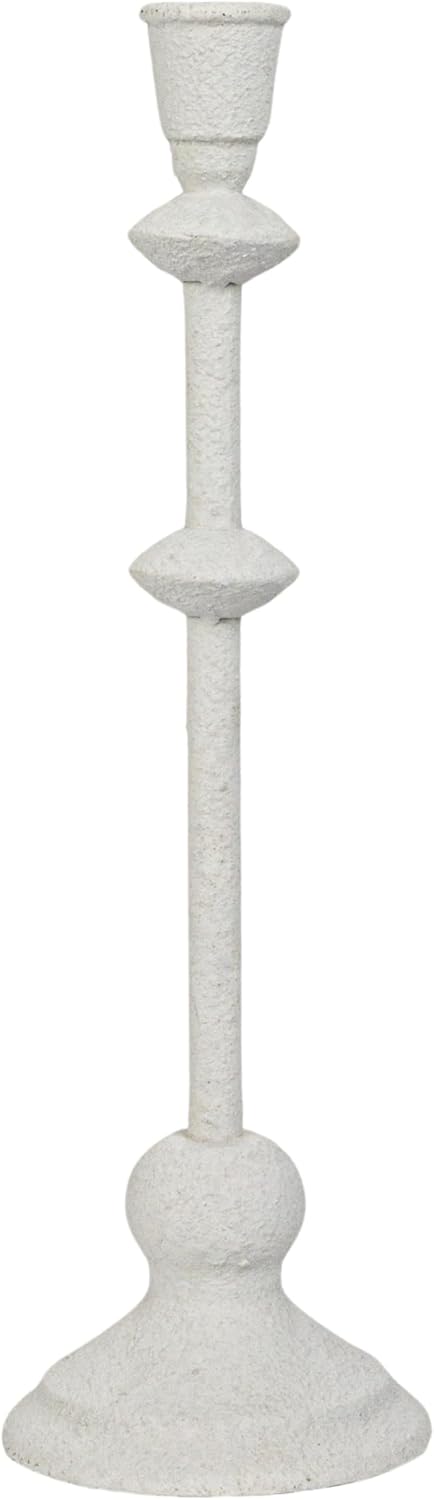 Design Shop Metal Taper Candle Holder in Sand Finish, Antique White