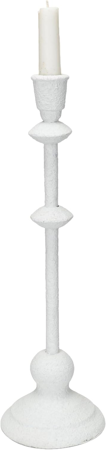 Design Shop Metal Taper Candle Holder in Sand Finish, Antique White