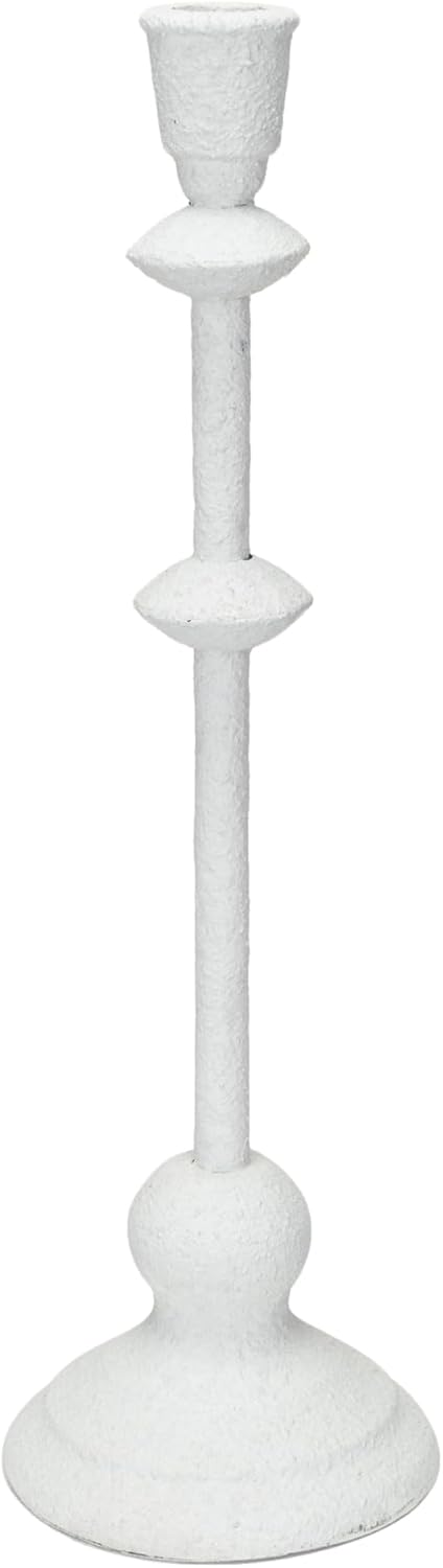 Design Shop Metal Taper Candle Holder in Sand Finish, Antique White