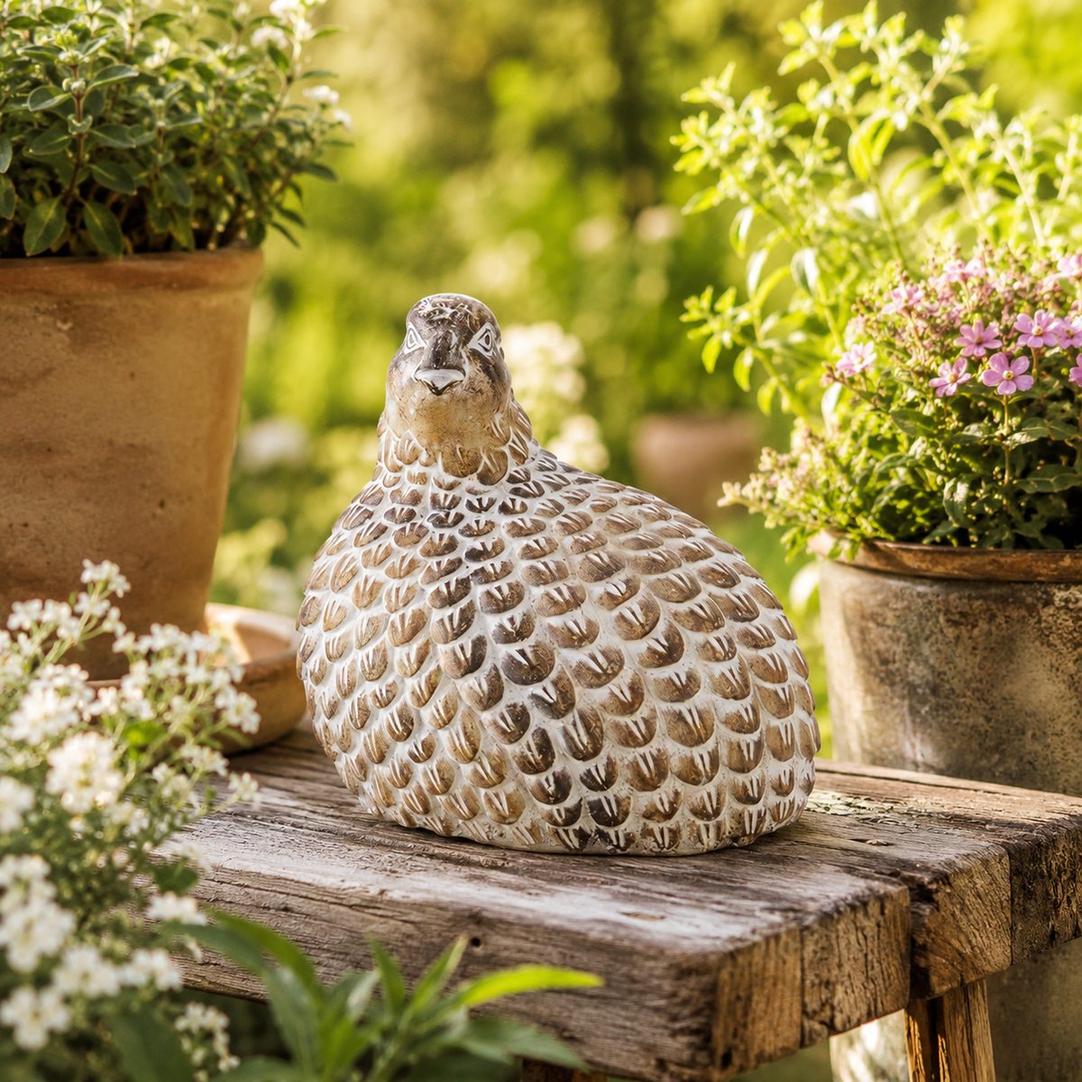 Design Shop Tan Whitewashed Resin Quail Figurine 6.25"
