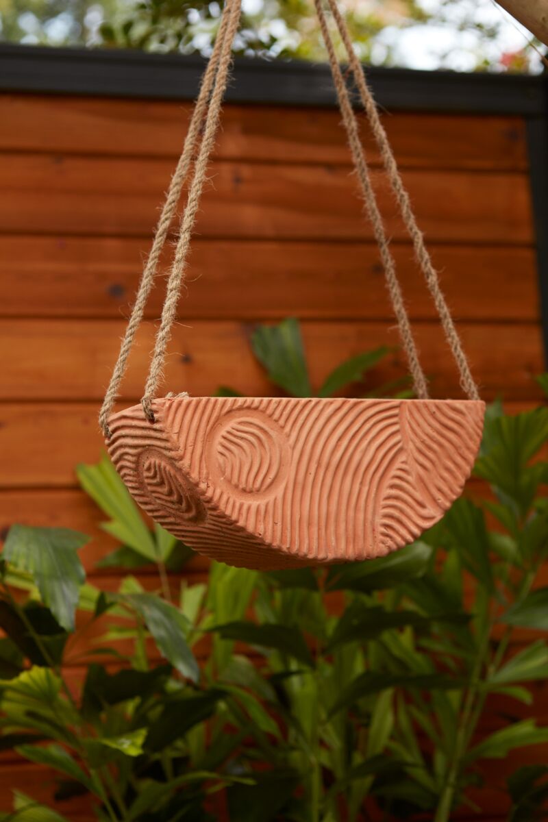 Design Shop Terracotta Topography Collection Hanging Planter, 12.75" X 27".