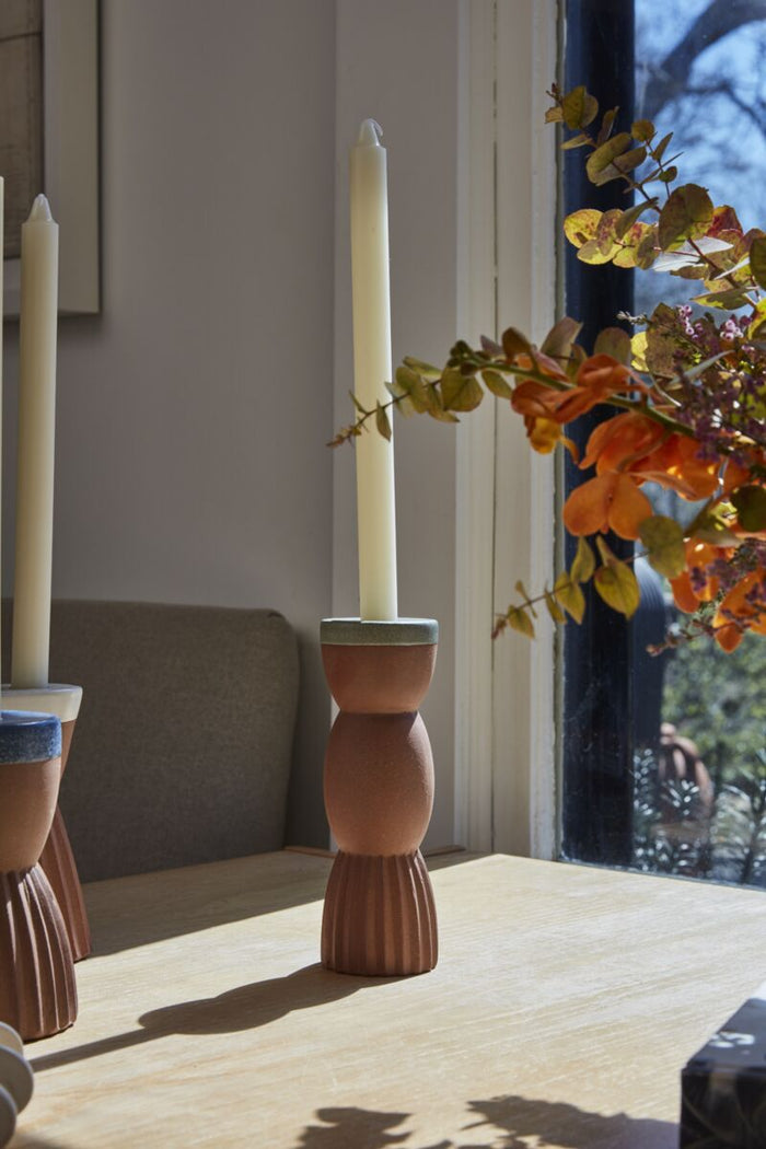 Design Shop Terracotta Bacala Candleholder, 2.5" X 8", Set of 2.