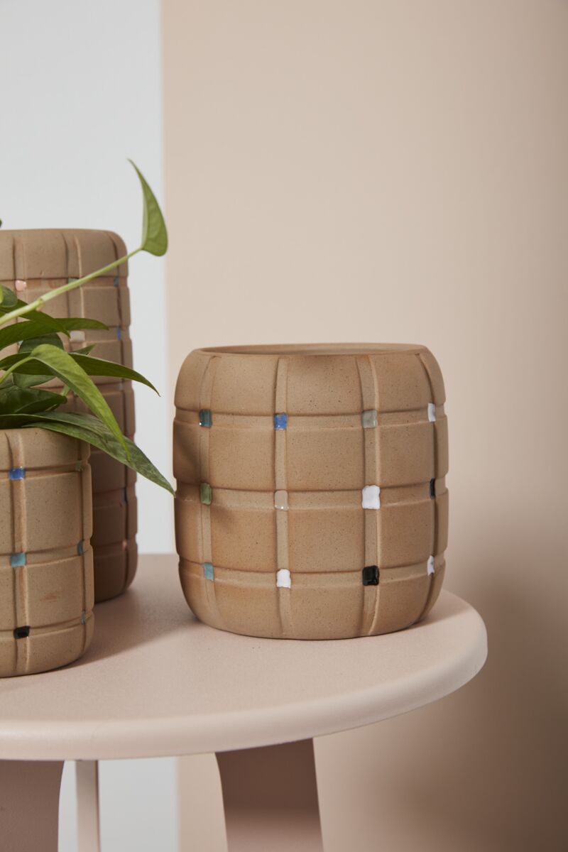 Design Shop Brown Cubism Collection Pot, 5.5" X 5.5", Set of 3.