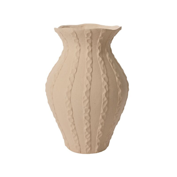 Beige textured vase on a white background