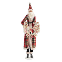 38" Santa in Plaid Jacket Holding Merry Christmas Garland