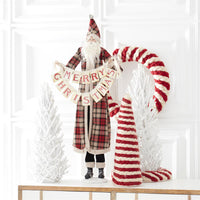 38" Santa in Plaid Jacket Holding Merry Christmas Garland