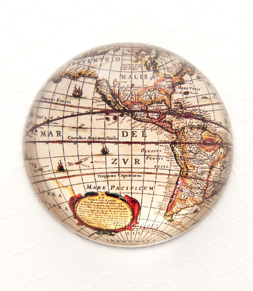 Vintage World Map Crystal Dome Paperweight