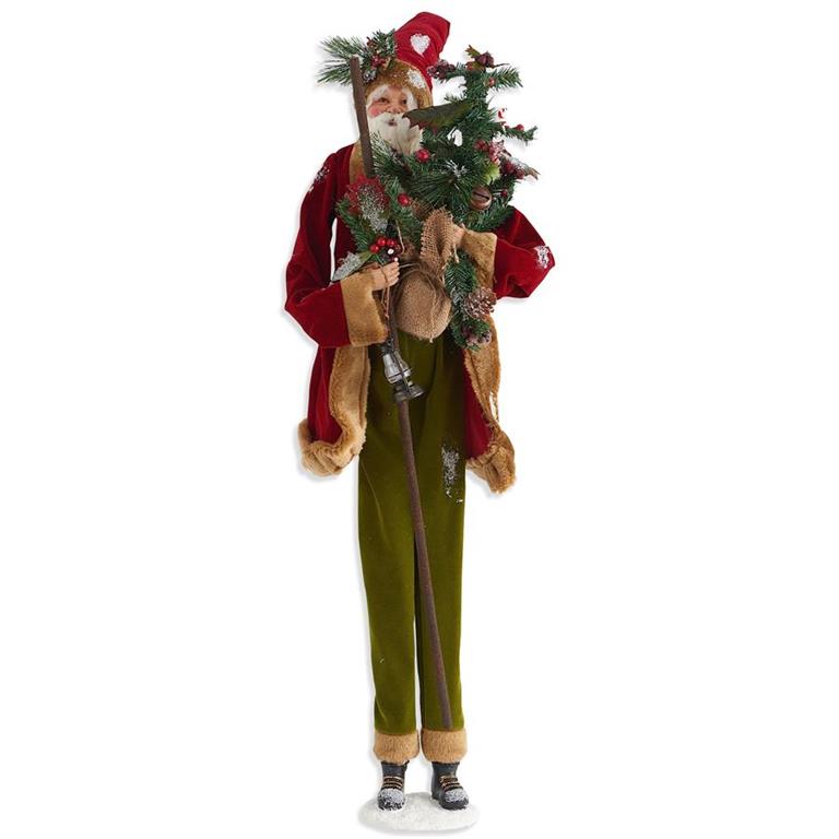 Shell Design Shop 38 Inch Santa In Red Jacket Holding A Lantern And A Tree