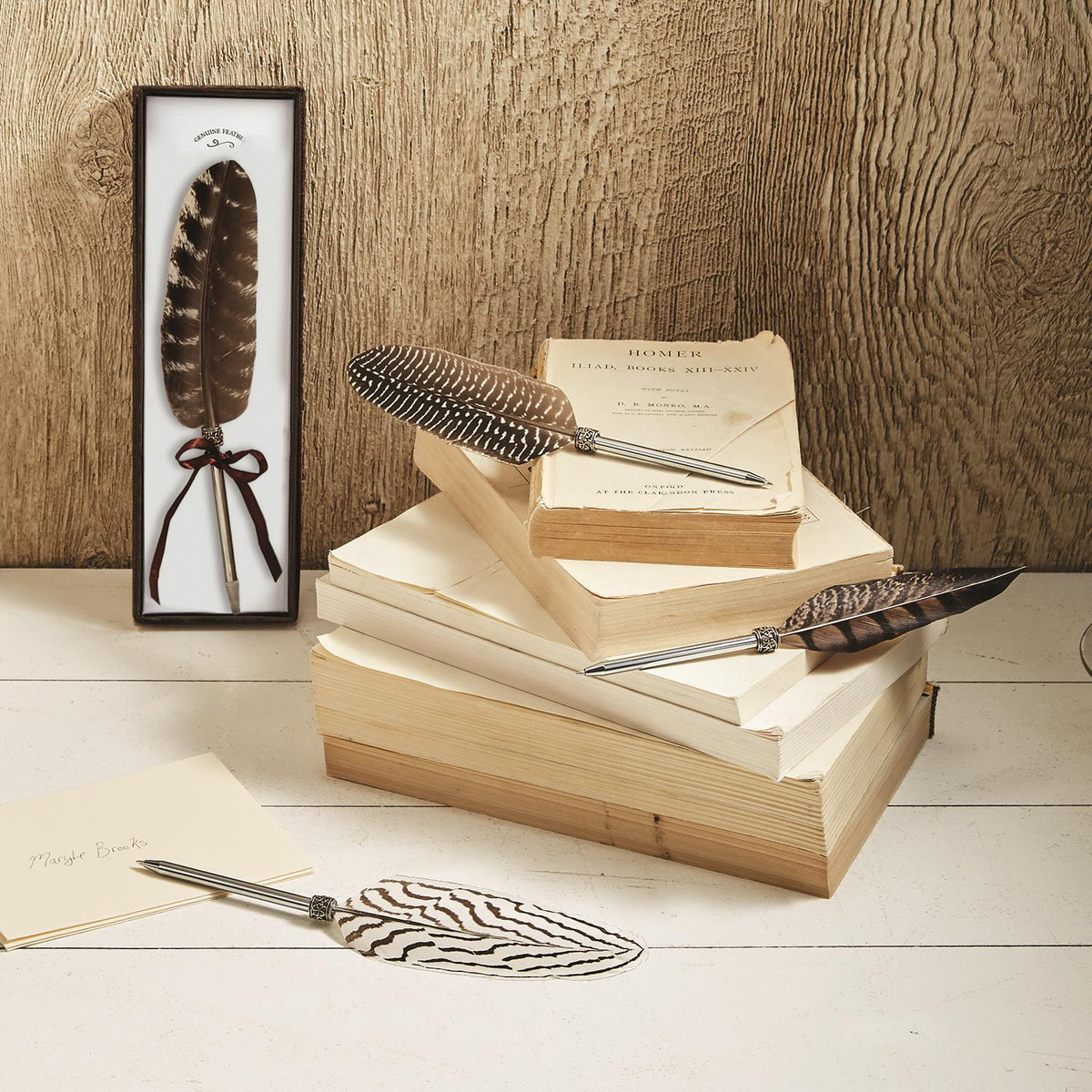 Design Shop Vintage Feather Pen in Gift Box, Set of 4.