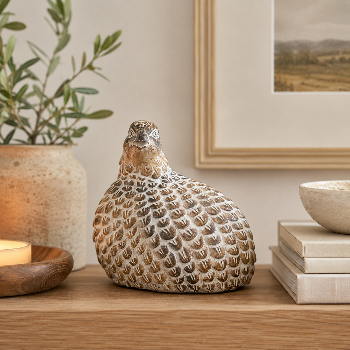 Design Shop Tan Whitewashed Resin Quail Figurine 6.25"