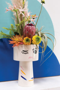 Design Shop White Expressions Collection Footed Planter, 5.5" X 9".