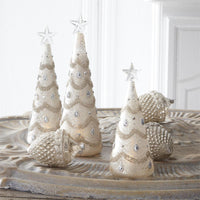 Design Shop Set of 3 Mercury Glass Silver Jeweled LED Trees w/Timers