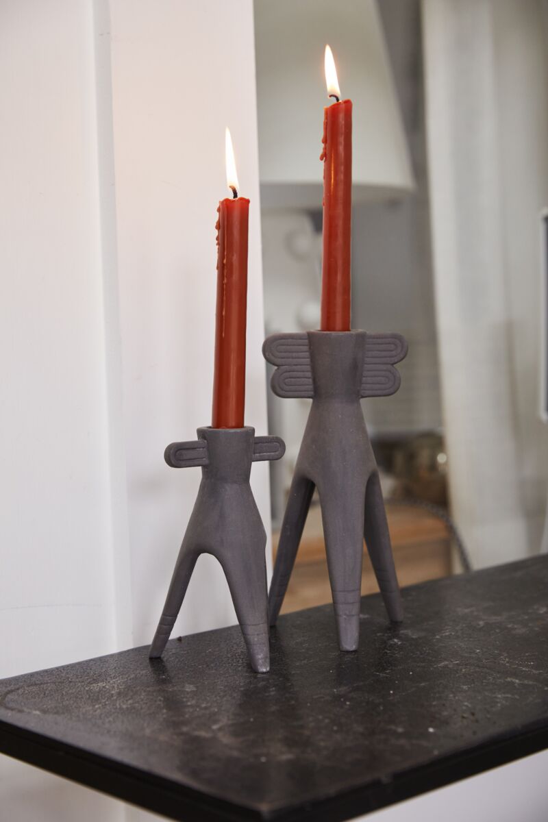 Design Shop Black Montezuma Candleholder, 3" X 6", Set of 2.