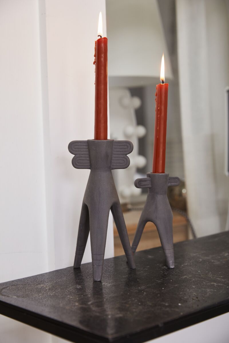 Design Shop Black Montezuma Candleholder, 3.25" X 8.5", Set of 2.