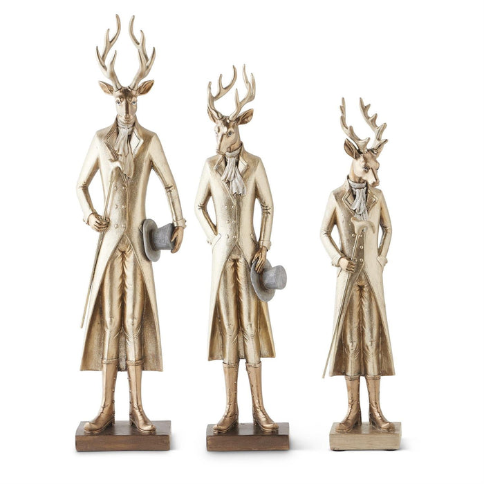 Design Shop Set Of 3 Gold Resin Standing Deer W/Walking Stick