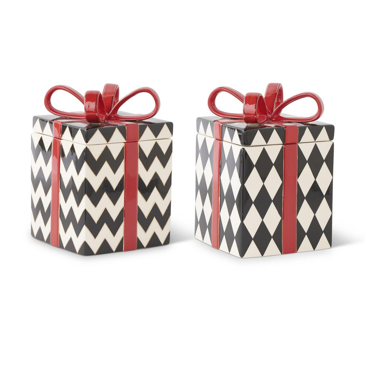 Design Shop 9 Inch Assorted Black White Ceramic Gift Boxes W/Ceramic Bow