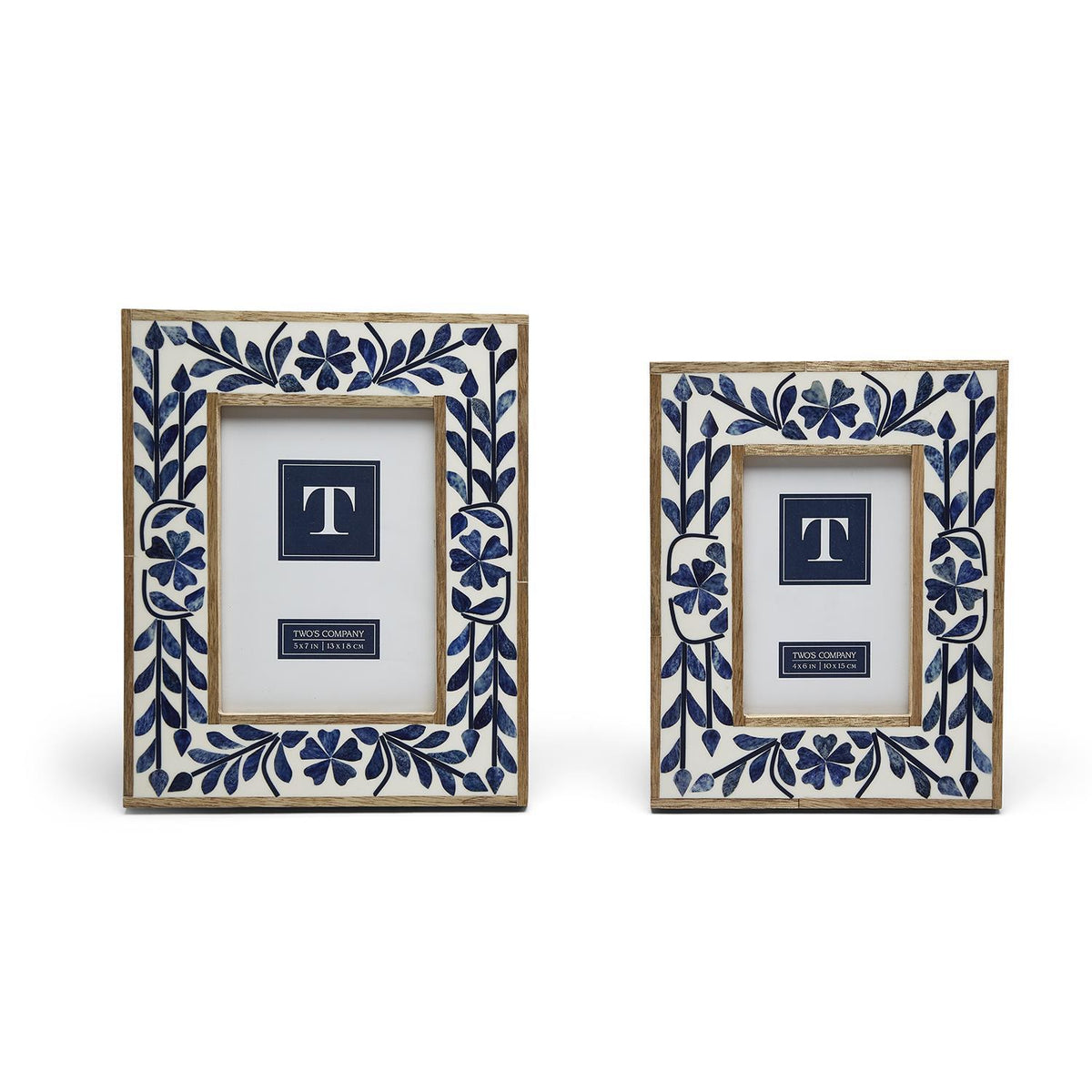 Design Shop Blue Belle Bone Inlay Photo Frame - Bone/Resin/Mango Wood/Glass/MDF, Set of 2.