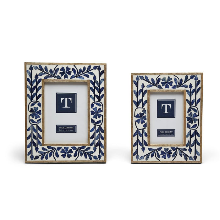 Design Shop Blue Belle Bone Inlay Photo Frame - Bone/Resin/Mango Wood/Glass/MDF, Set of 2.