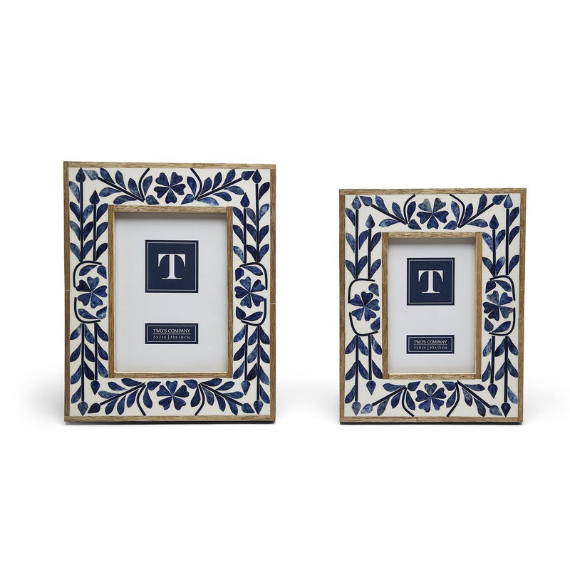 Design Shop Blue Belle Bone Inlay Photo Frame - Bone/Resin/Mango Wood/Glass/MDF, Set of 2.