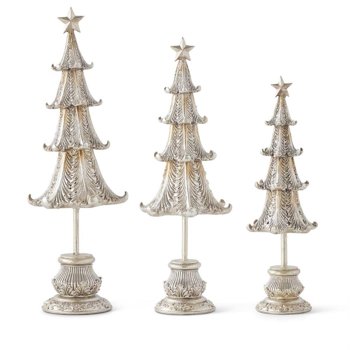Design Shop Set of 3 Champagne Christmas Trees on Spindle Base