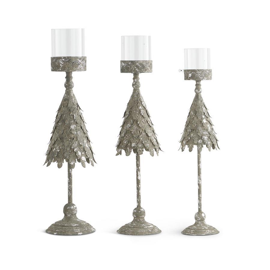 Design Shop Set of 3 Tall Metal Candleholders W/antique Silver Finish