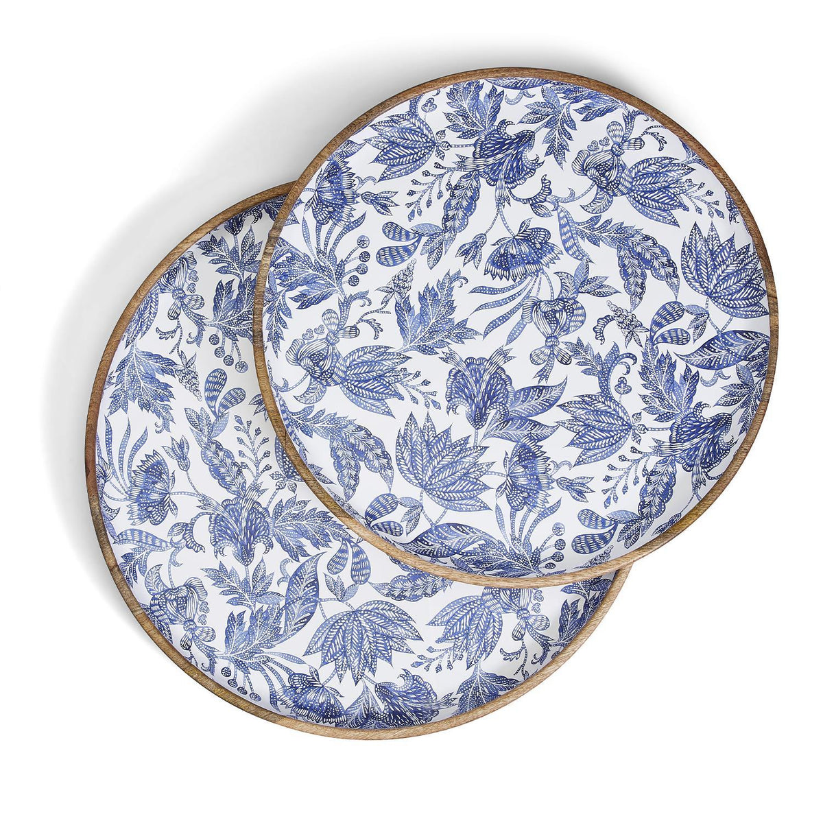Design Shop Blue Batik Hand-Crafted Set of 2 Wood Round Tray