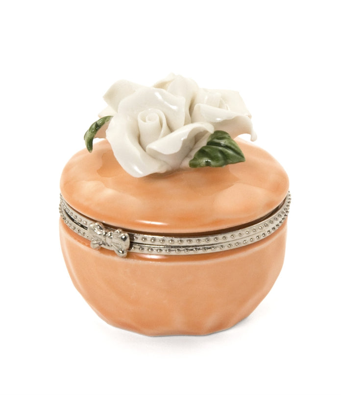 Design Shop Porcelain Rose Hinged Trinket Box /Peach
