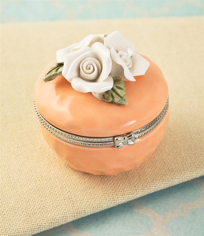 Design Shop Porcelain Rose Hinged Trinket Box /Peach