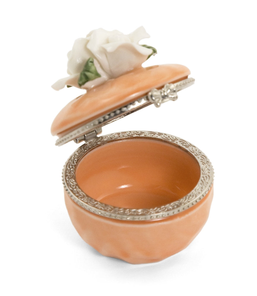Design Shop Porcelain Rose Hinged Trinket Box /Peach