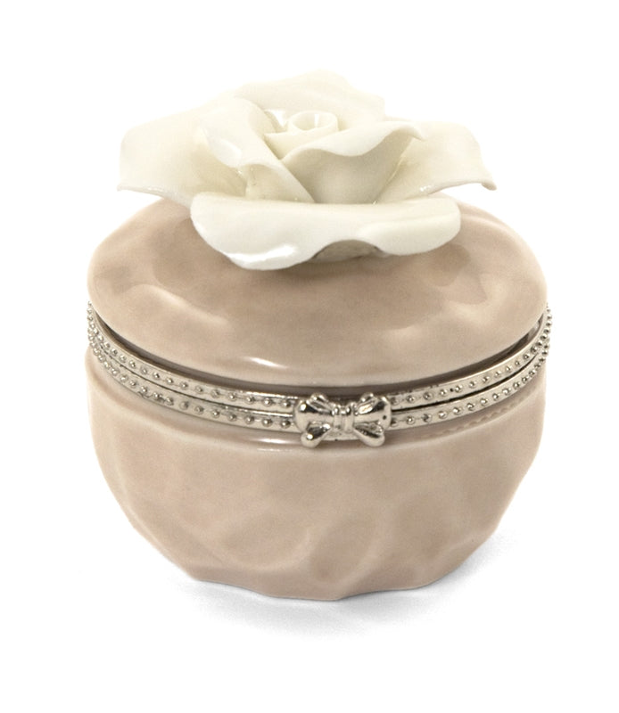 Design Shop Porcelain Rose Hinged Trinket Box / Beige