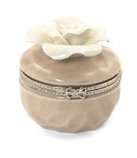 Design Shop Porcelain Rose Hinged Trinket Box / Beige