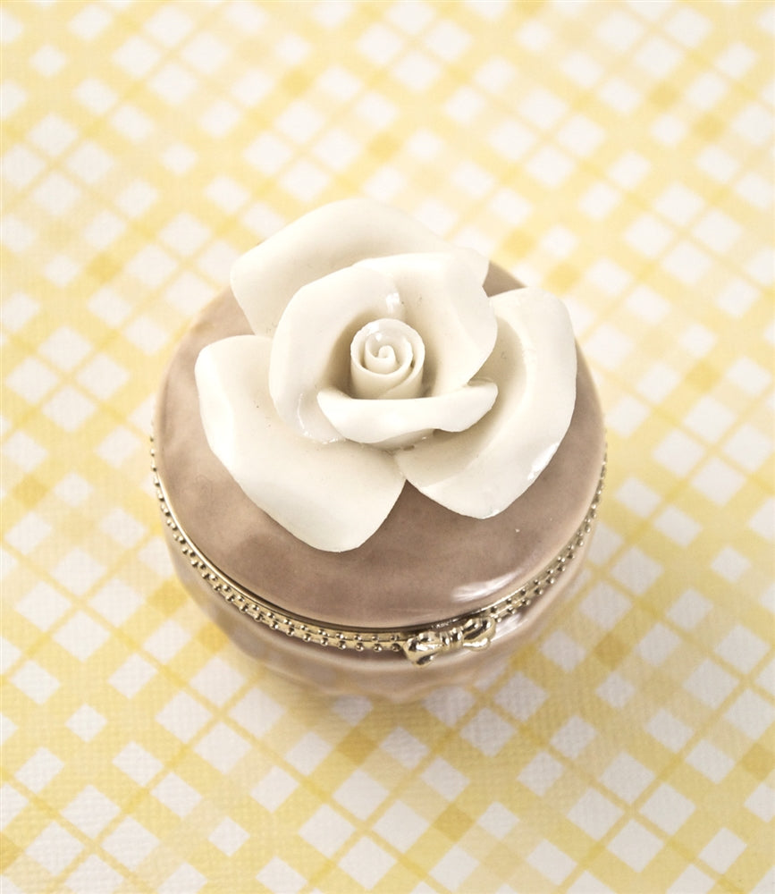 Design Shop Porcelain Rose Hinged Trinket Box / Beige
