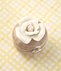 Design Shop Porcelain Rose Hinged Trinket Box / Beige