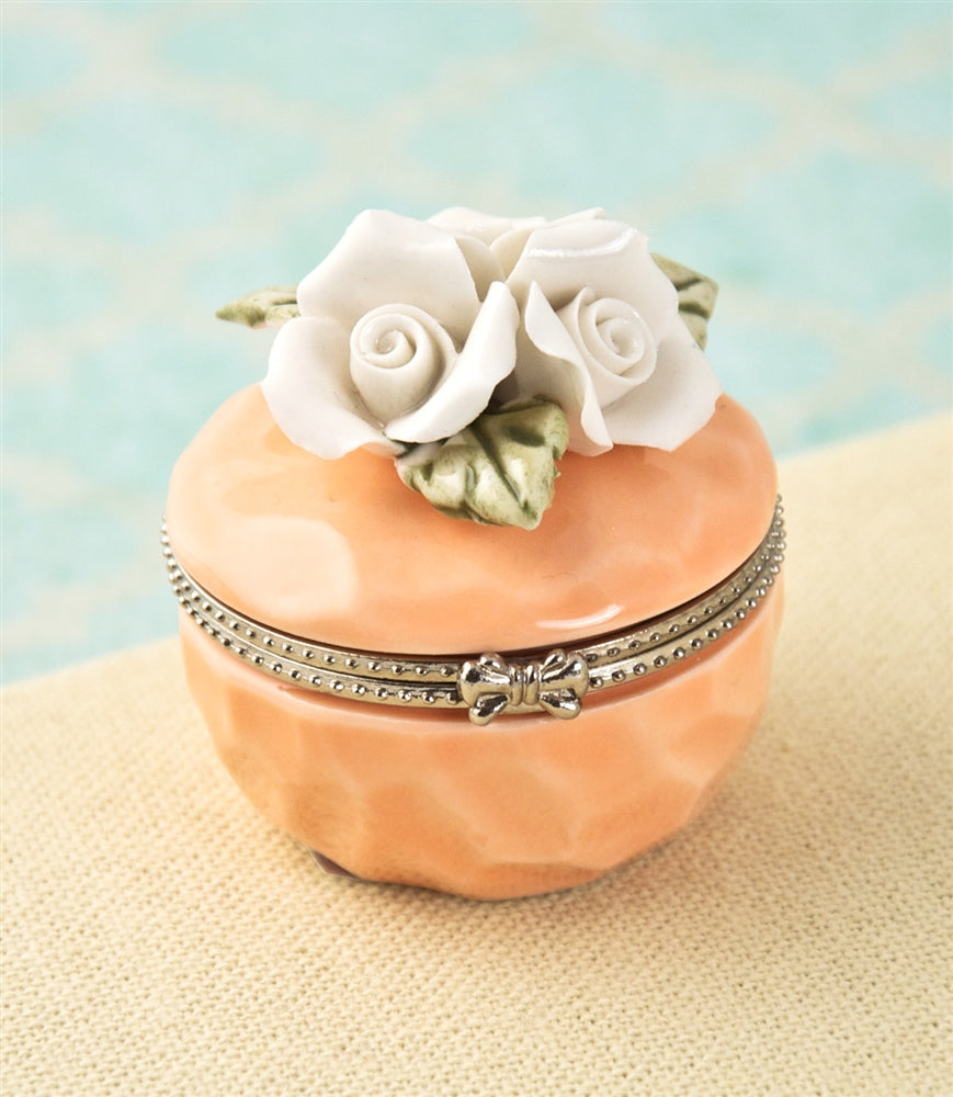 Porcelain Rose Hinged Trinket Box - Peach