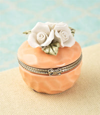 Porcelain Rose Hinged Trinket Box - Peach