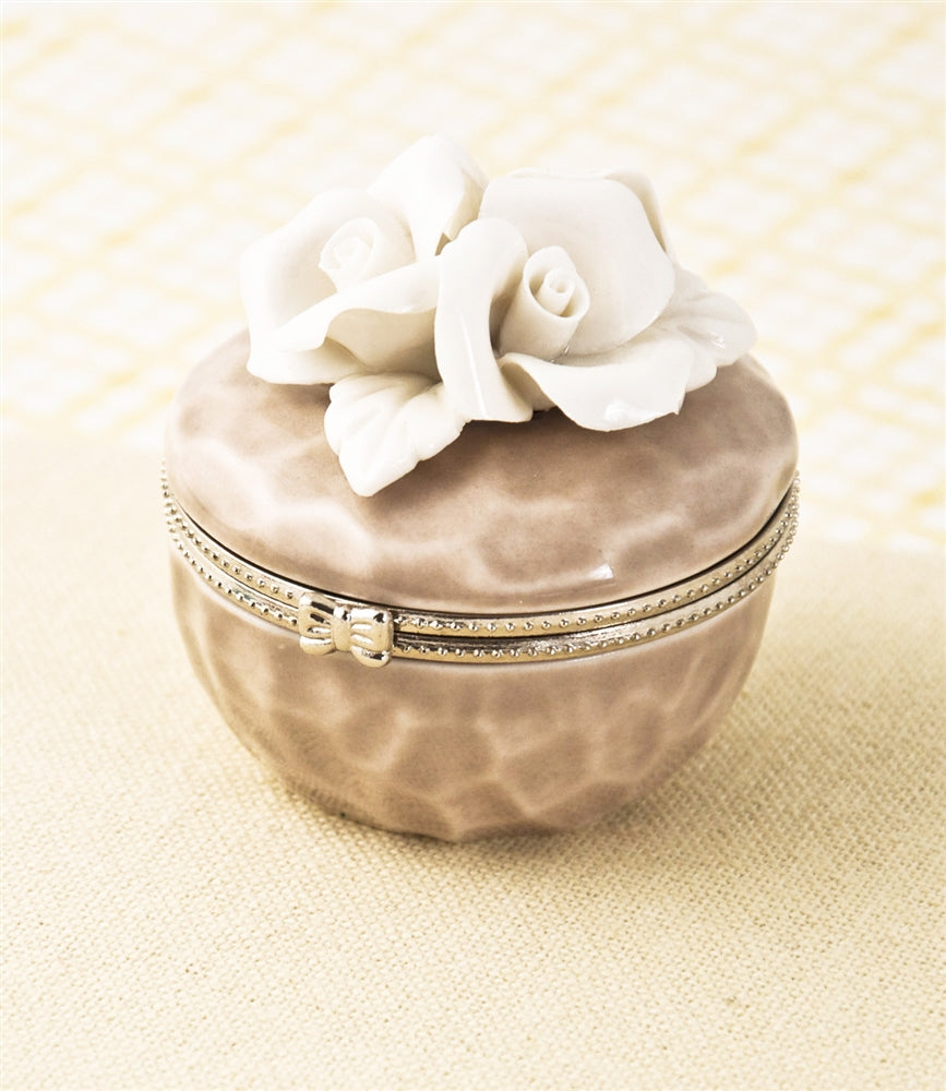 Design Shop Porcelain Rose Hinged Trinket Box / Beige